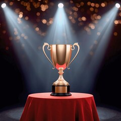 podium with gold cup