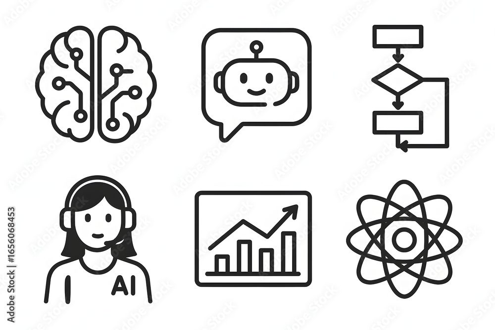 Aufkleber ai and technology icons: collection of meticulously crafted line art icons illustrating artificial i