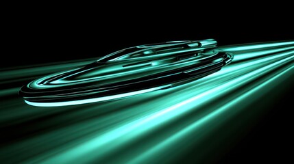 Futuristic green vehicle gliding through speed lines, abstract illustration