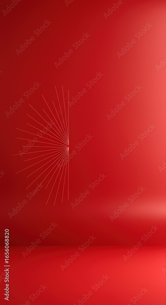 Poster abstract radial lines pattern on a vibrant red background creates a modern and visually striking des
