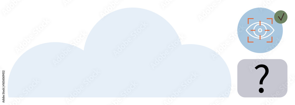 Poster large cloud representing storage, eye within target for focus and monitoring, checkmark for security