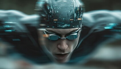 Swimmer in motion, close-up, dynamic