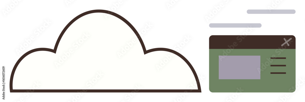 Poster cloud outline next to browser window interface symbolizing cloud-based data storage and access. idea