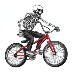 Naklejka premium Cartoon skeleton riding bike isolate white background