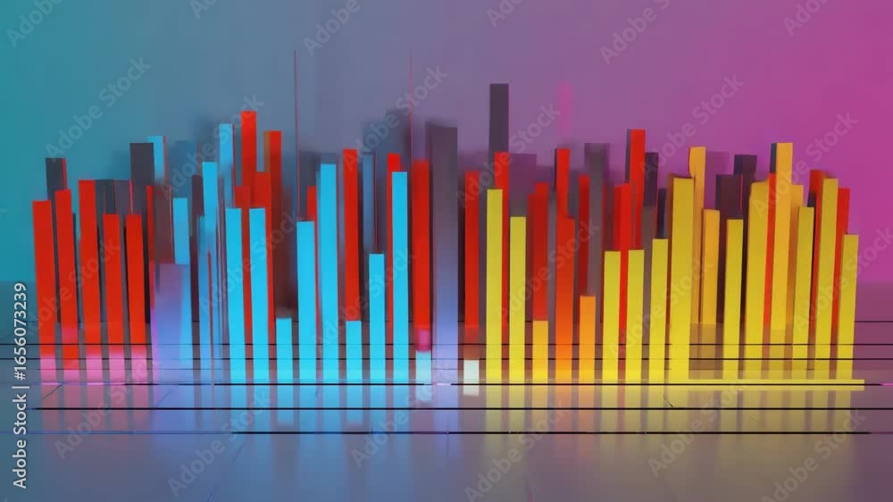 Aufkleber vibrant bar graph with colorful columns of varying heights stands in a futuristic space, casting ref