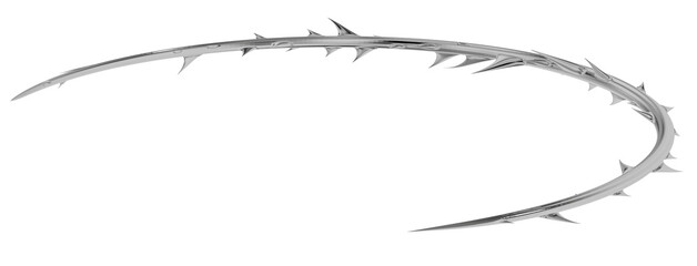 A dynamic digital sculpture of a thorned arc. Its polished, liquid-metal form is excellent for conceptual art, tech visuals, and modern gothic themes.
