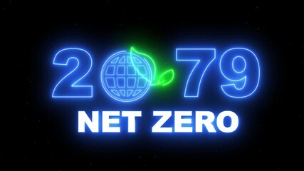 2079 Net Zero Global Climate Action for Sustainable Development and Green Future. Net Zero Emissions Target Animation.