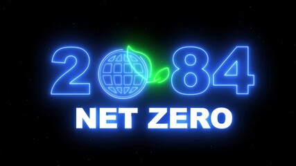 2084 Net Zero Global Climate Action for Sustainable Development and Green Future. Net Zero Emissions Target Animation.