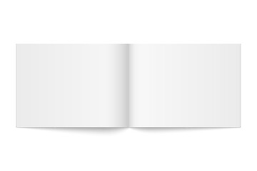 Vector mockup of paperback horizontal magazine spread with white cover isolated. Realistic softcover book, brochure or booklet template opened on white background. 3d illustration.