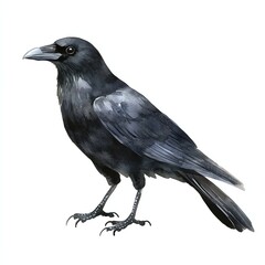 Obraz premium Watercolor black crow isolate white background