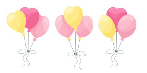 Colorful party balloons illustration, festive decoration for birthday, celebration, anniversary or holiday event, bright vector design with helium balloons isolated on white background.