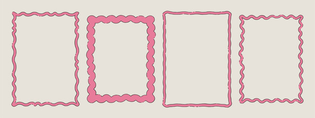 Romantic style frames. Place for text. Scallop, wavy shaped  backgrounds. Design for card, quote, poster. Cute, coquette design. Vintage, retro, nostalgic frame.