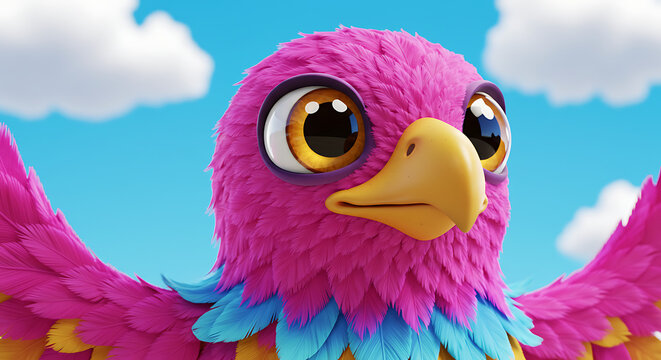 Adorable Pink Bird A 3D Cartoon Character Design
