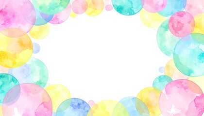A watercolor circle frame with colorful balloons background illustration cartoonish depth movement composition emotion gesture backgrounds layers design style elements figure motion