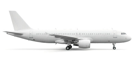 Obraz premium An empty passenger plane seen from the side on a white background. Ideal for advertising and graphic design projects.