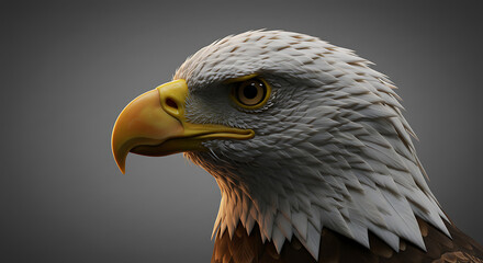 Fototapeta premium A captivating close-up portrait of a majestic bald eagle, showcasing its powerful gaze and iconic profile, symbolizing strength and freedom in the wild.