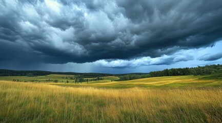Fototapeta premium Dramatic storm clouds over golden field