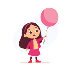 Cute Little Girl Holding Pink Balloon Illustration