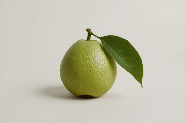 Fresh Green Guava with Leaf on White Background
