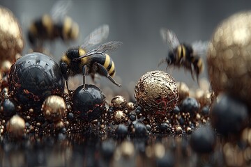 Bees on a cluster of metallic spheres