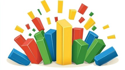 Stylized cartoon bar graph showing colorful data with ascending values