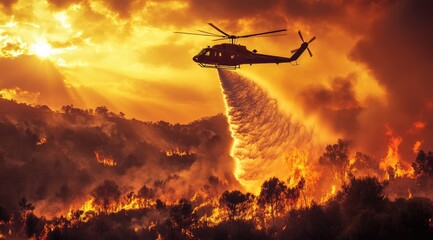 Fire helicopter battling wildfire