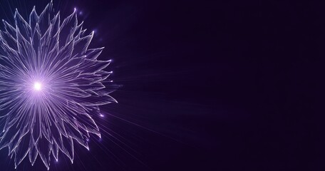 Fototapeta premium Abstract flower design in light purple lines, radiating from a central point on a dark background