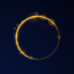 Light illuminates circular abstract shapes with sparkling gold flare glittering shine star vector bright round frame magic effect swirl confetti trail poster banner motion festive card luxury decorati