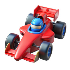Obraz premium 3d vibrant red formula 1 race car with blue driver helmet transparent background