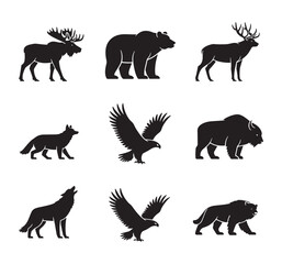 Wild Forest Animals Silhouette Pack – Predator and Bird of Prey Vector Collection