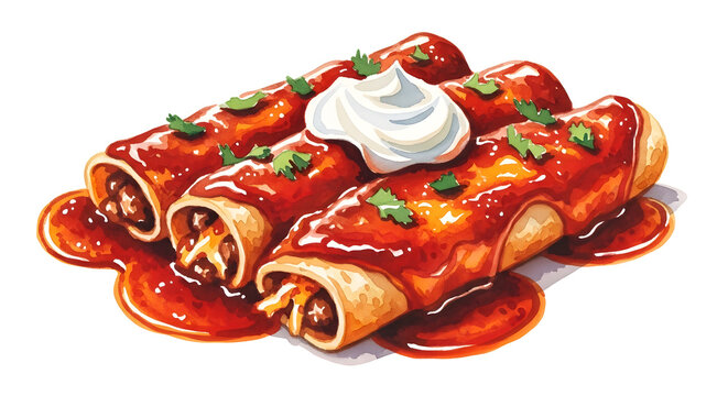 watercolor enchiladas with red sauce and sour cream clip art preview
