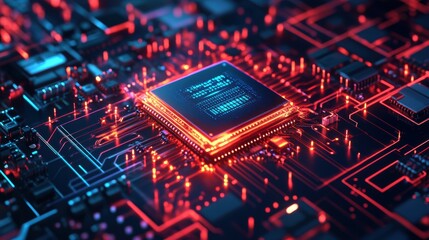 Quantum AI Chip Embedded in Futuristic Motherboard Image