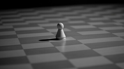 Solitary chess pawn on the board, symbolizing strategy and minimalistic game concept with