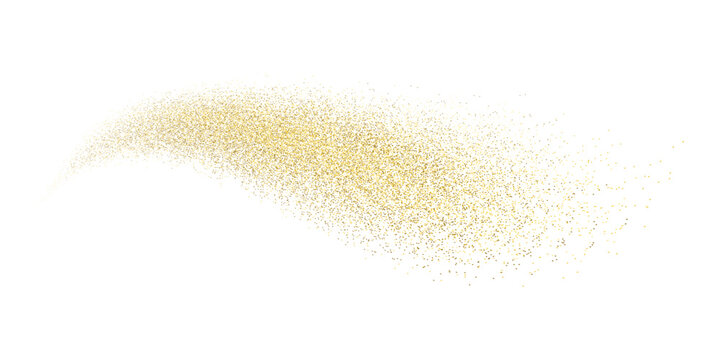Splash of golden glitter, glittery stardust explosion, shimmering spray effect, festive holiday particles. Vector illustration.