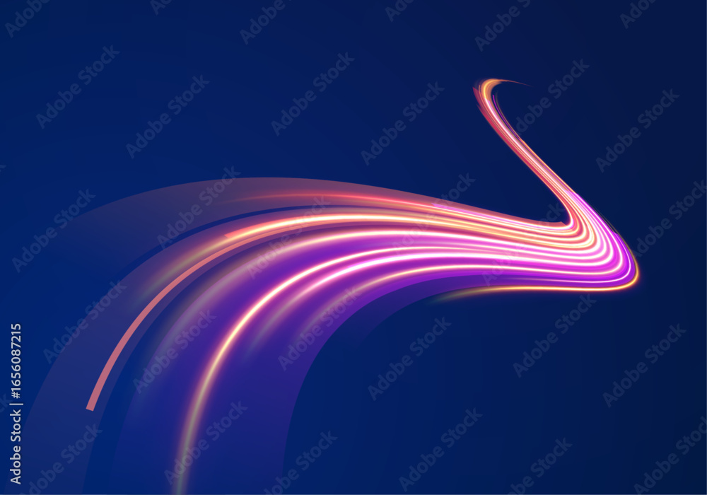Aufkleber motion streaks across abstract neon background with futuristic blur light trail digital technology e