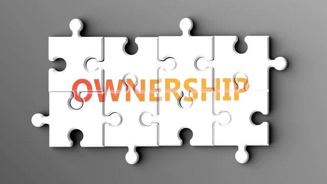 Ownership being a complex topic - puzzle pieces with word ownership coming together to make a whole. Ownership made of many fitting parts, a compound subject.