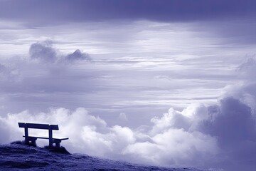 Solitude on a hilltop bench, dramatic cloudscape