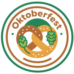 Round Oktoberfest emblem with pretzel PNG