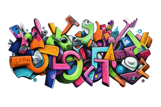 Colorful graffiti art isolated on transparent background