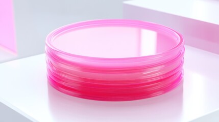 Stack of Vibrant Pink Cosmetic Jars on a Clean White Surface Studio Shot