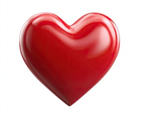 A glossy, vibrant red heart shape, isolated on white