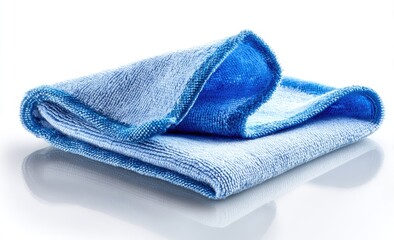 Folded, blue microfiber cleaning cloth
