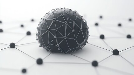 Abstract digital network with interconnected nodes and polygonal sphere design