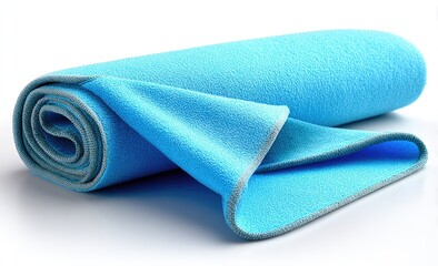 Rolled light-blue towel on white background