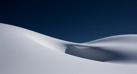Minimalist And Abstract Landscape Of A Smooth, Curved White Snowdrift Against A Deep Blue Sky At Dusk, Winter Scenery, Serene Nature, Abstract Background