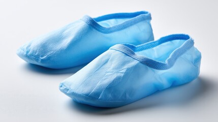 Blue disposable shoe covers for hygiene and cleanliness in medical environments or cleanrooms during surgical procedures