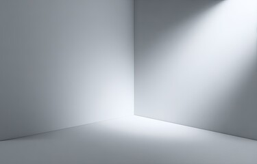 Empty corner room, lit by spotlight