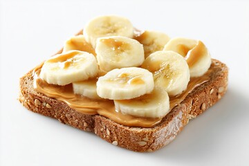 Delicious whole grain toast topped with peanut butter and fresh banana slices drizzled with honey for a nutritious breakfast or snack option