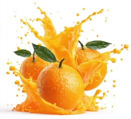 Fresh oranges in a vibrant juice splash