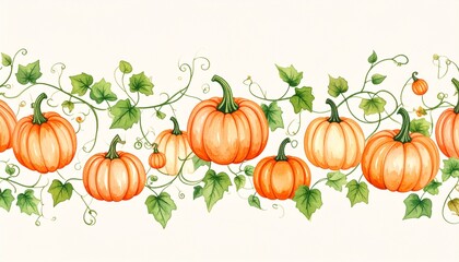 A watercolor painting of pumpkins and leaves background frame motion elements backgrounds composition style design creative figure layers depth illustration colorful scene gesture emotion